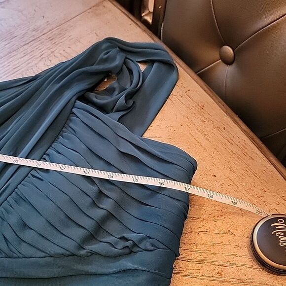 Teal green one shoulder evening gown petite Alex evenings size 12P - Picture 12 of 16